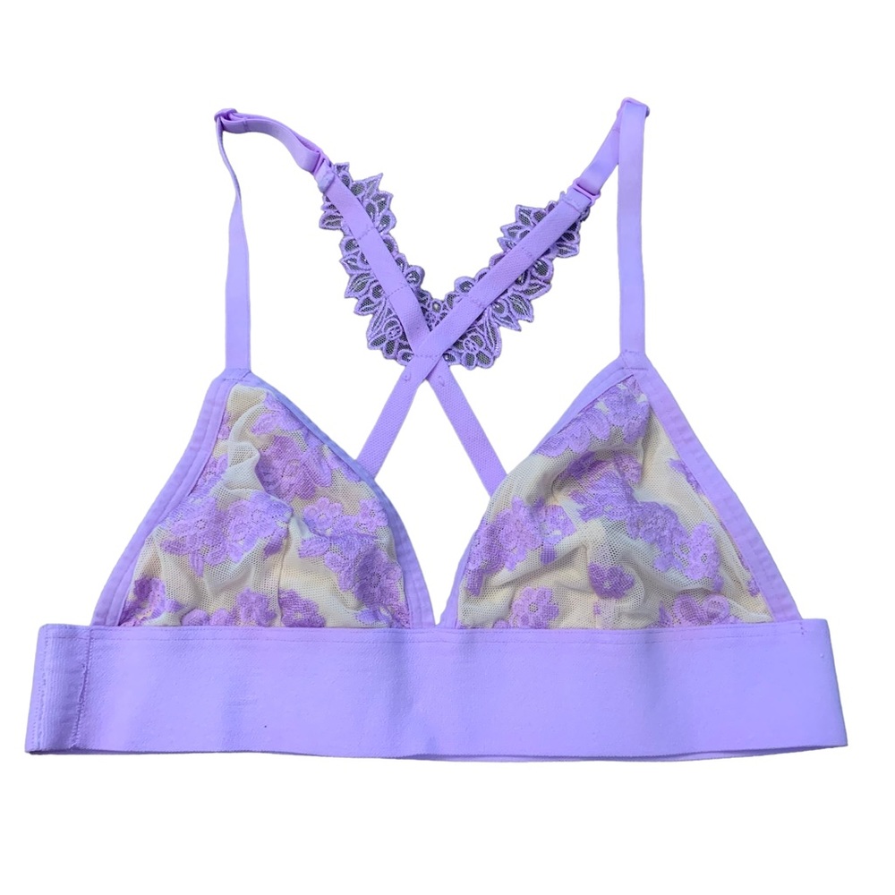 PINK Lace triangle Bra MEDIUM Lavender Floral